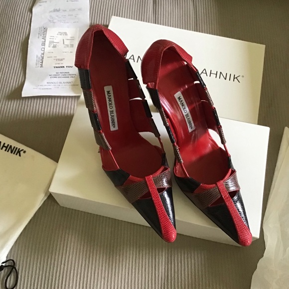 Manolo Blahnik Red Lizard size 39 brand new $1100 - Picture 4 of 12